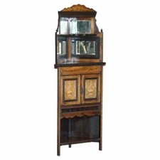 ANTIQUE ITALIAN CIRCA 1880 ROSEWOOD, BOXWOOD INLAY MIRRORED BACK CORNER CABINET