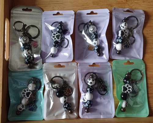 Paw print beaded keyring bag - paw, keyring/bag