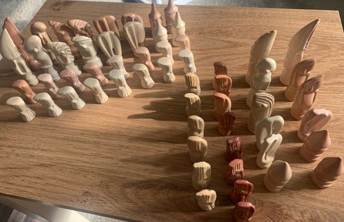 African soapstone chess set - african,