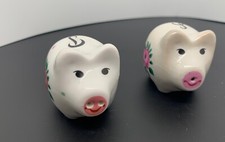 Vintage Happy Piggy Bank Rose Salt and Pepper Shakers - Taiwan