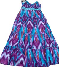 Bon Marche Maxi Dress Pink Purple Tie Die Adjust Straps Elastic Back Tiered 12