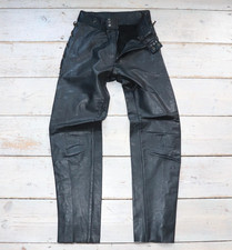 Women’s Vintage High Waist Black 100% Leather Lace Up Biker Pants UK4 W23 L28