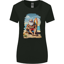Christmas Santa With Surfboard Xmas Surfing Womens Wider Cut T-Shirt