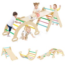 3-In-1 Kids Climbing Triangle Set Wooden Triangle Climber Set  Indoor & Outdoor