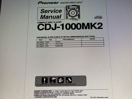 Pioneer cdj 1000mk2 service - cdj-1000mk2,