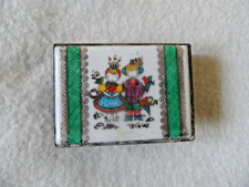 Vintage Cloisonne Enamel & Brass Match Box Cover Of A Boy & Girl.