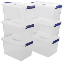 Clear Plastic Storage Boxes with Lids Stackable Box Home Office Kitchen 6 Pack