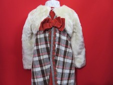 Foque Dress Spanish winter  brown check with cream faux Bluebar Shrug Age 5