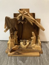 NATIVITY SCENE  OLIVE WOOD BETHLEHEM STAR HOLY LAND HAND CARVED 