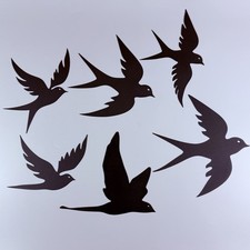 Black Metal Bird Wall Art Set of 6 Flying Bird  Silhouettes Home Decor
