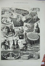 Original Old Antique Print 1882 Home-Made Toys Rocking Horse Children Baskets