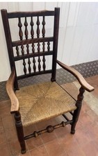 19c Lancashire Rush Seat Fruit Wood Chair Vintage Antique Sturdy Solid Carver NR