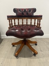 Vintage Leather Captains Desk Chair Oxblood Red Chesterfield Style