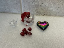 3 SWAROVSKI ASSORTED ITEMS TRINKET BOX WITH RED HEARTS, SWAN, HEART PENDANT.