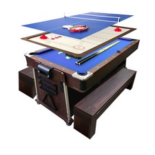 7 FT Pool Table Billiards+Air Hockey+Table Tennis+Table – Mattew Blue w Benches