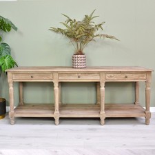 Large Rustic Farmhouse Style 3 Drawer Natural Elm Wooden Hall Console Table