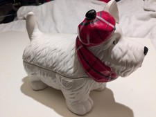 Scottie Dog Biscuit Jar Cookie Ceramic Treats Scottish Terrier Tartan Scarf