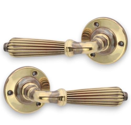 Door handles pair aged - door, nickel