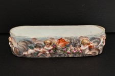 ANTIQUE CAPODIMONTE PORCELAIN  TRINKET  TRAY  TRINKET BOX WITH CHERUBS