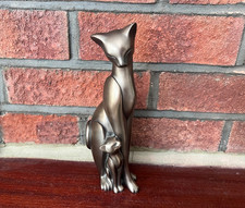 Solid Metal Cat & Kitten Sculpture Bronze Finish Modernist Figurine Ornament