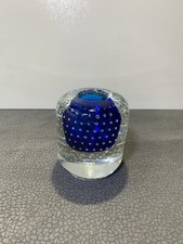 Vintage 1970’s Murano Glass Candle Holder Controlled Bubble, Cobalt Blue Core