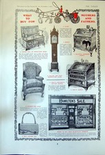 Antique Old Print Presents Grandfather Clock Bureau Bag Gramophone Books 1904
