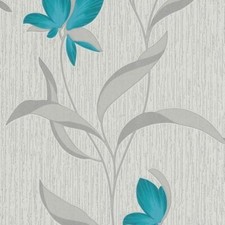 Erismann Cream Silver Teal Floral Metallic Shimmer Textured Wallpaper 9730-18