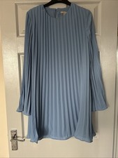 H&M Powder Blue Pleated Dress Long Sleeve Size Medium