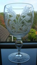 Antique - Engraved "Roses" - Large Glass Goblet - C 1900