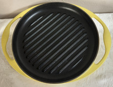 Le Creuset Cast Iron Yellow Enameled 10" Round 26 Grill Griddle Pan skillet