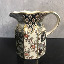 Vintage Masons Grey / Blue  Applique Ironstone Jug Pitcher Gold Trim 14cm high