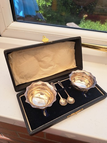 Antique salt bowls with spoons - bowls,