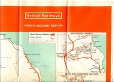 British Railways North Eastern Region Timetable Map + BR system on reverse 1964