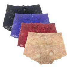 4 Pack Ladies Knickers Sexy Full Lace High Waist Briefs Lingerie Women Underwear