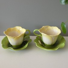 2 Tea Cups & Saucers Mustardseed & Moonshine Originals Flower Shape South Africa