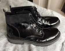 Rieker  Black Patent Lace Up Side Zip Biker Style Fashion Ankle Boots  UK 8 New