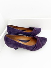 Clarks Softwear Purple leather Suede Kitten block Heel Court Shoes UK 4