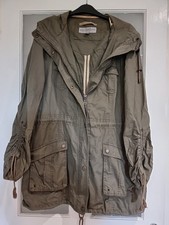 Mens Khaki Hooded Rain Jacket  With Adjustable Sleeves Size Large