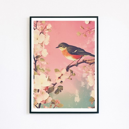 Botanical robin bird - botanical,
