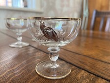 Vintage Six Small Champagne Glasses Wild Game Birds Gold Gilded Babycham Coupe