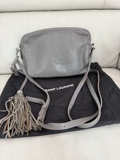 Authentic YSL Saint Laurent Grey Crossbody Camera Bag Logo Tassle