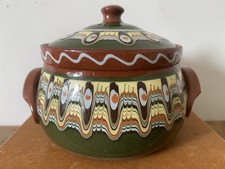 Bulgarian Clay Pot|Slip Glaze Pot|Small Lidded Pot