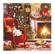 Fireside Westie Dog & Cat Scene ~ Charity Christmas Card ~ SINGLE CARD~See Desc