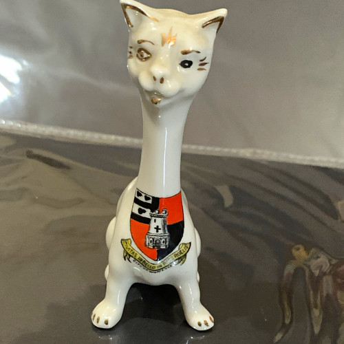 Ceramic painted cat figurine - ceramic,