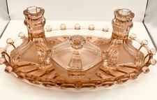Pink Art Deco Stolzle Hermanova Hut Glass Dressing Table Set