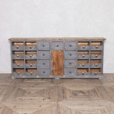 VINTAGE MULTI DRAWERED LARGE PINE BLUE STORAGE SIDEBOARD