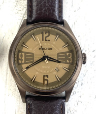 Police Lancer Watch 13453J Brown Leather Strap Date Water Resistant