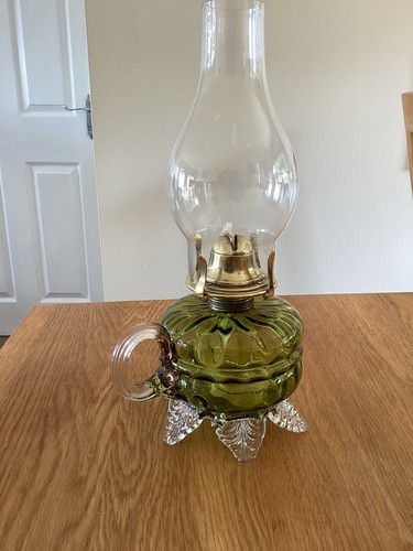Green glass hand lamp - green, lamp.