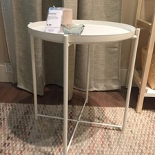 Ikea GLADOM Metal Table with Removable Tray WHITE  17.5”x 20 5/8 "
