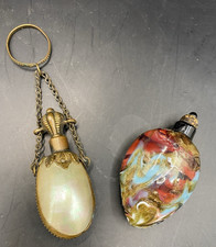 Antique Chatelaine Perfume Bottles Mother of Pearl & Aventurine Venetian Glass